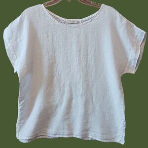 Bellambra Womens White Linen Boxy Short Sleeve Top Size Medium